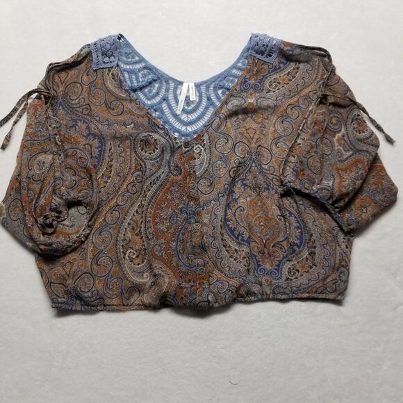 Hello Miss L Top Cropped Paisley Lace Back Sheer Bohemian Goblin Fairy Grunge - Picture 1 of 9